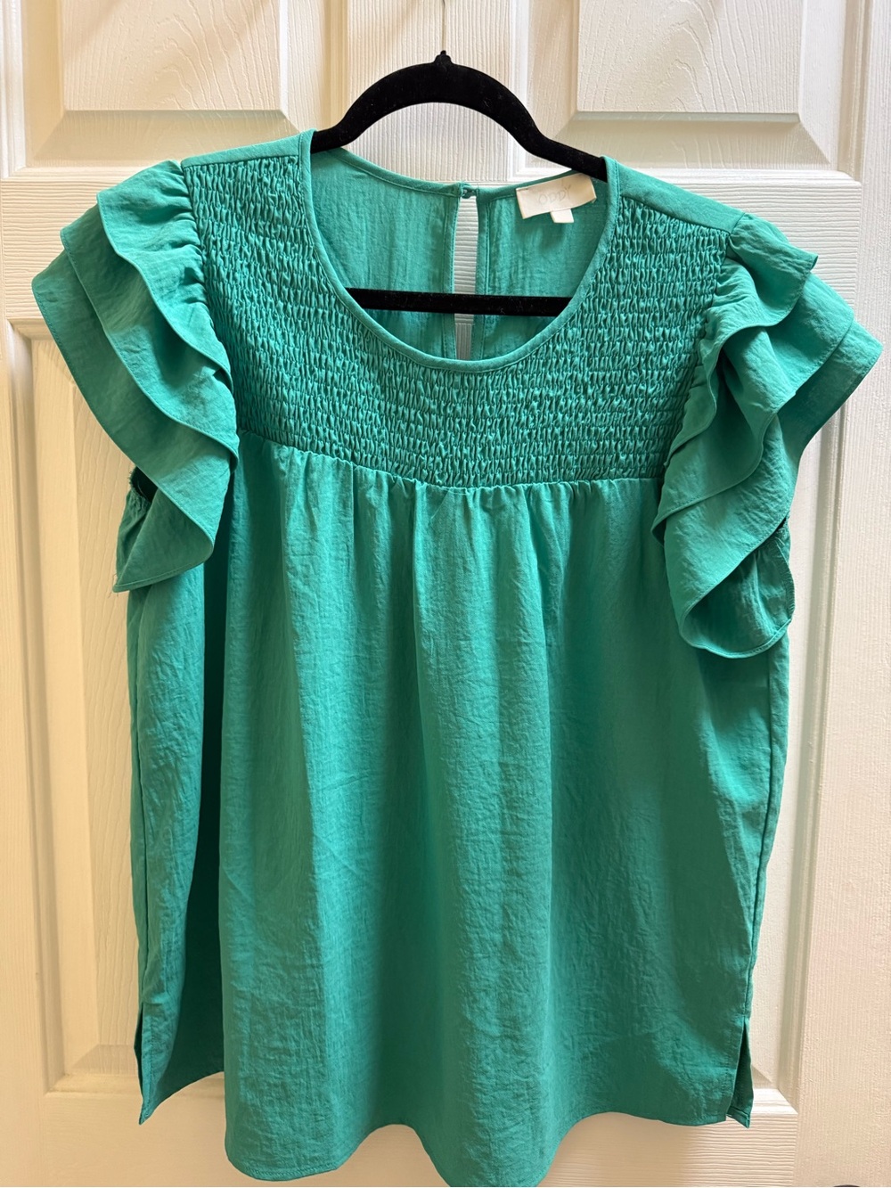 Womens Smocked Ruffle Sleeve Blouse